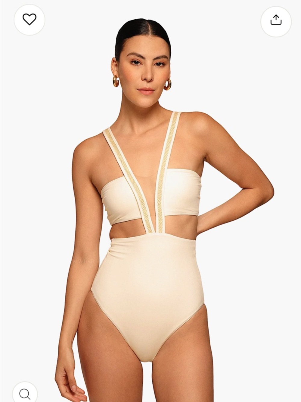 Cream Plunge One-Piece Swimsuit with Strappy V Detail